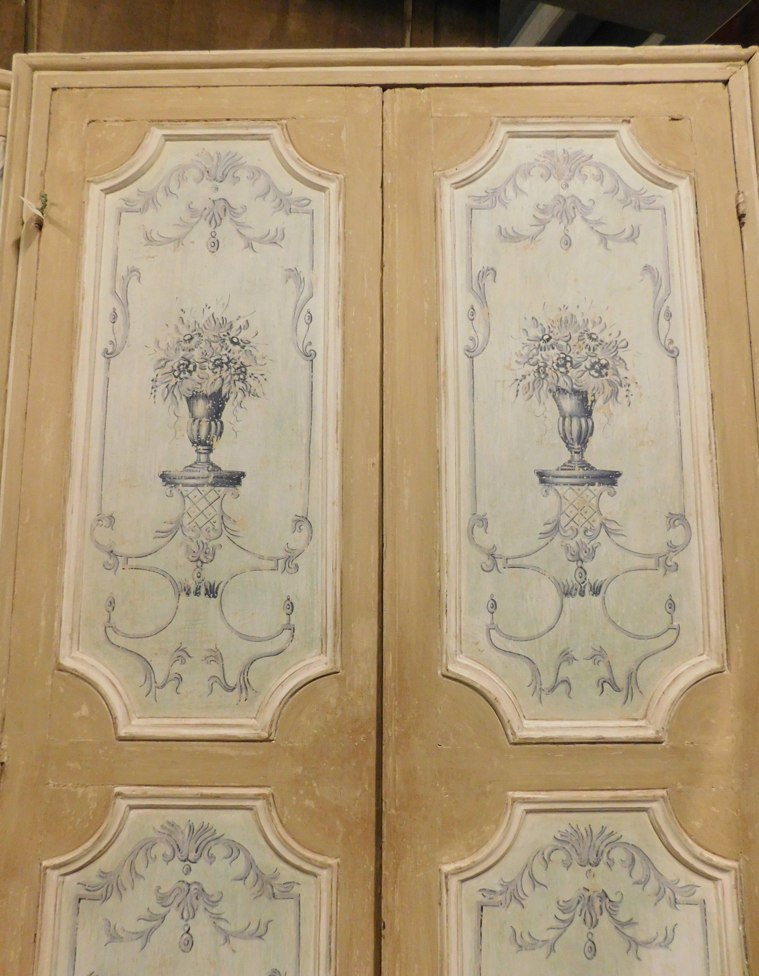18th Century Antique Set of 6 Double Laquered Doors Painted Cups Also on the Back, 1700 Italy For Sale