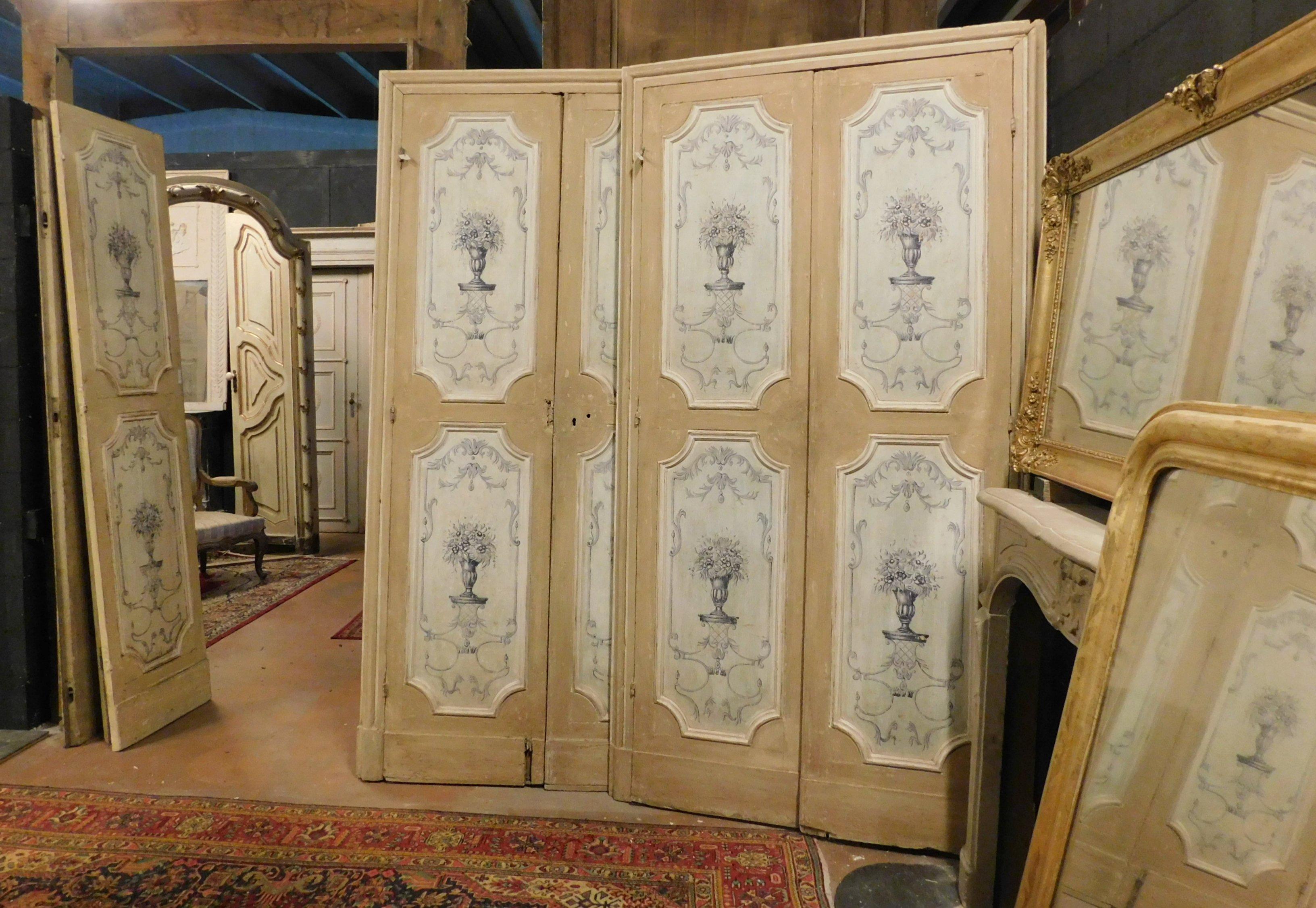 Antique set of 6 painted double doors, lacquered with handmade cups also on the back, beautiful on both sides, with original frame already included, practically ready to install, from the 18th century, produced for all the internal doors of a large