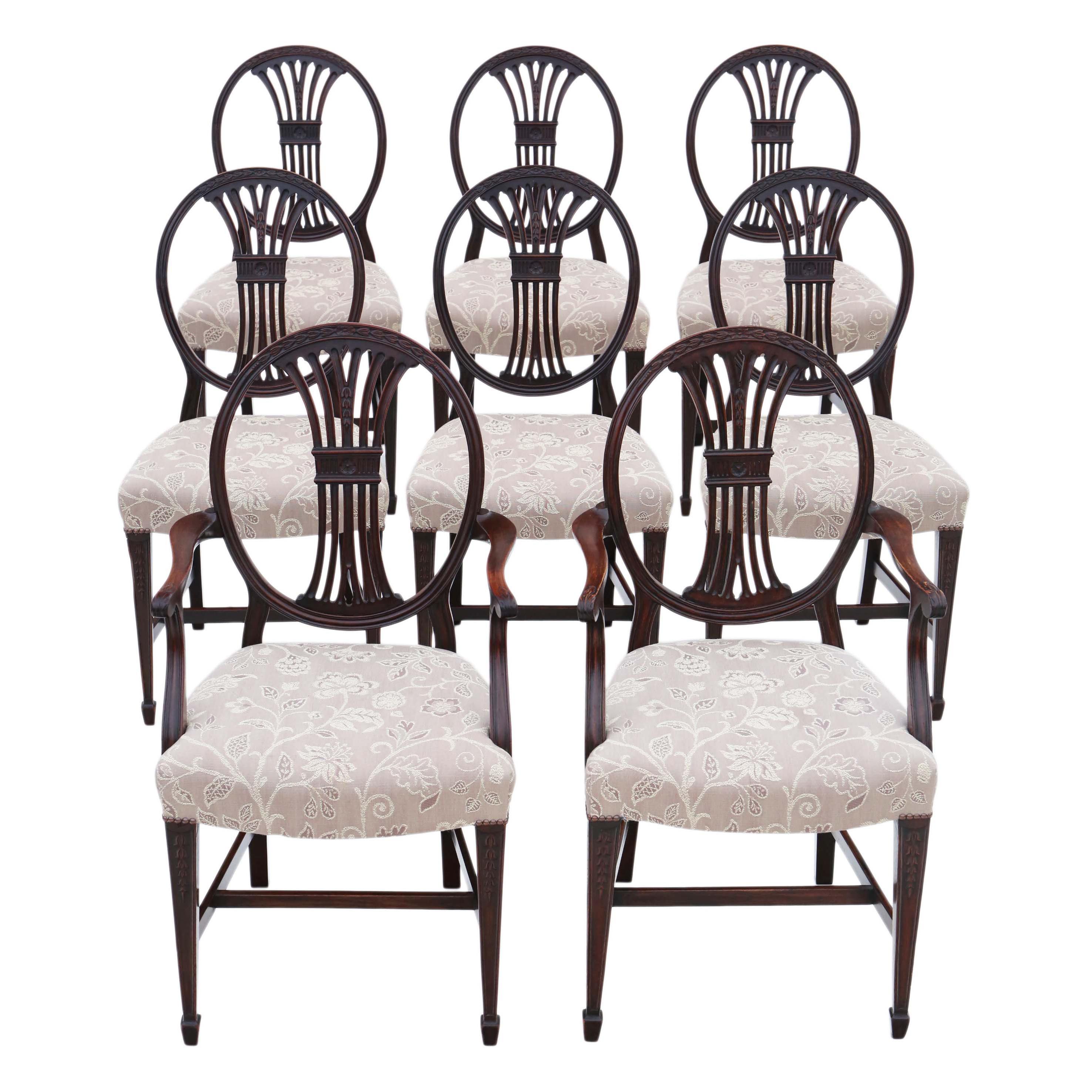 Antique Set of 8 '6+2' Carved Mahogany Dining Chairs, Late 19th Century