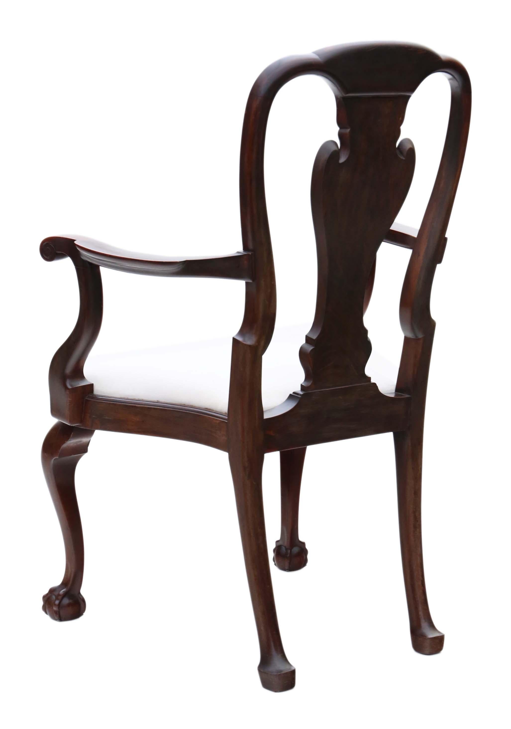 Antique Set of 8 '6+2' Carved Mahogany Dining Chairs Queen Anne Revival 2