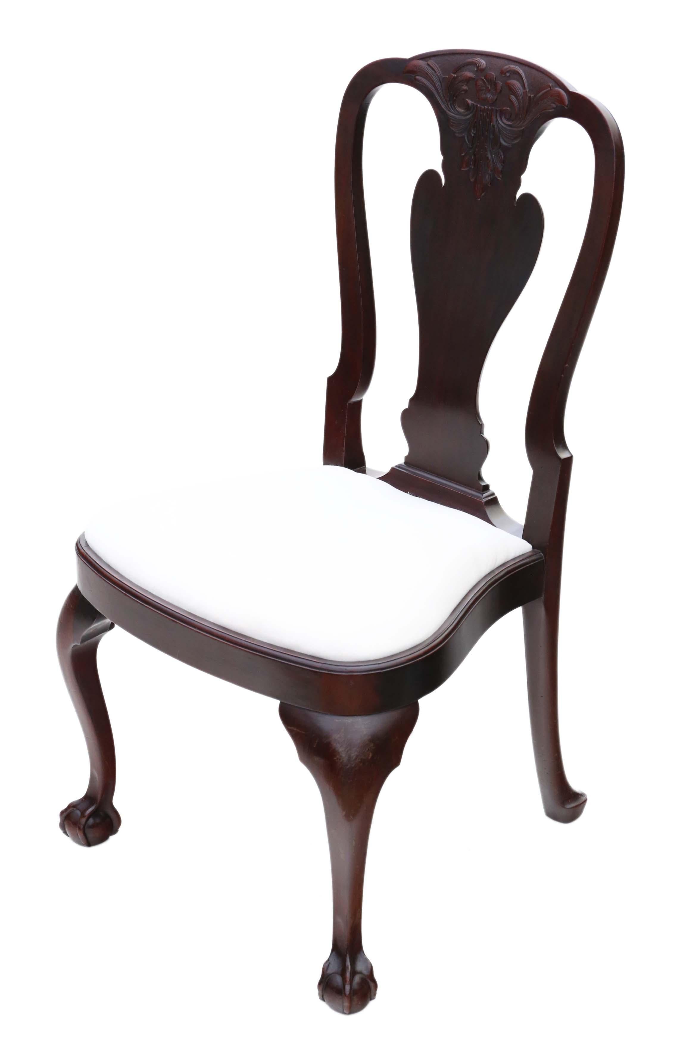 Antique Set of 8 '6+2' Carved Mahogany Dining Chairs Queen Anne Revival 4