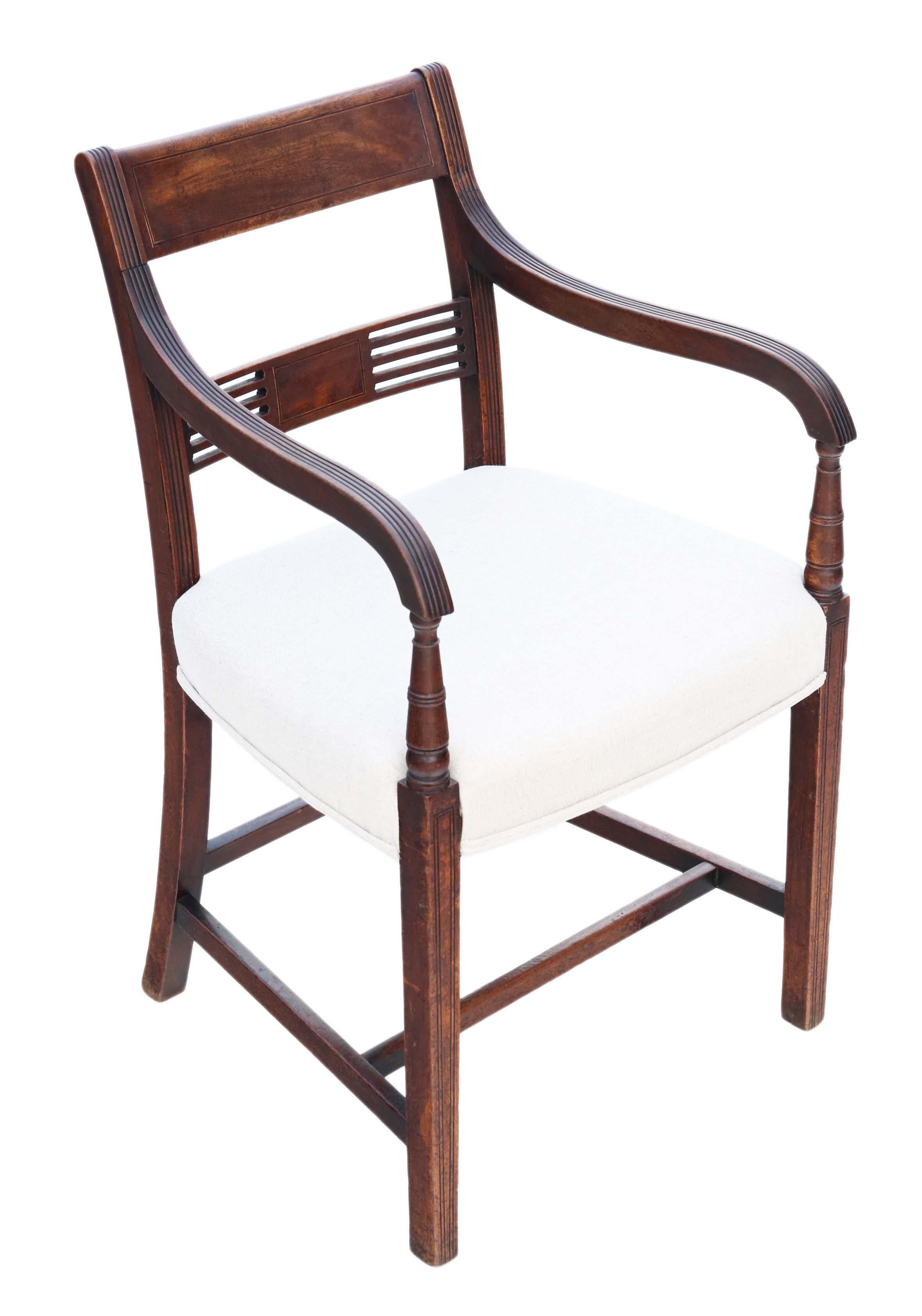 Early 19th Century Antique Set of 8 '6+2' Georgian circa 1820 Inlaid Mahogany Dining Chairs