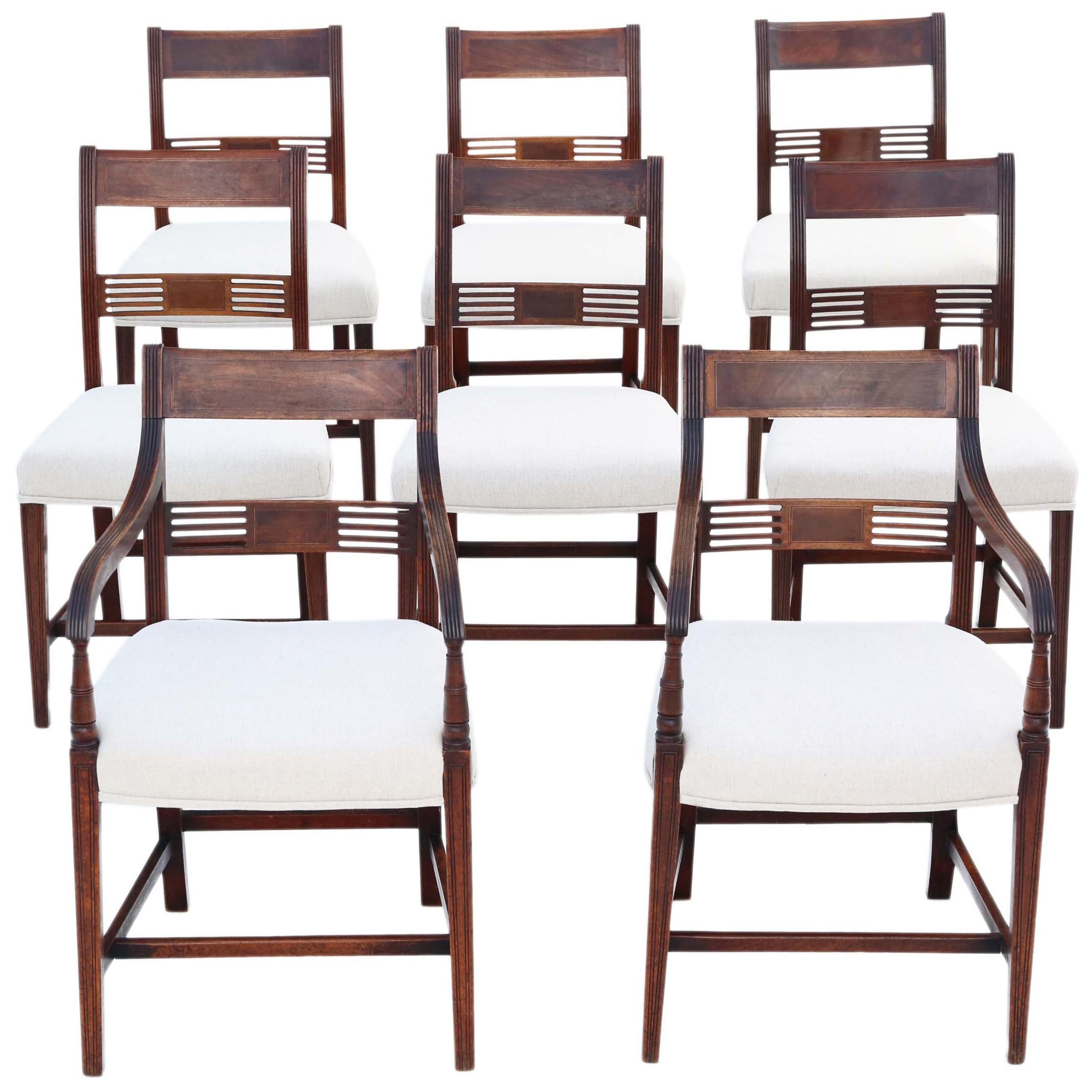 Antique Set of 8 '6+2' Georgian circa 1820 Inlaid Mahogany Dining Chairs