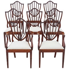 Antique Set of 8 '6+2' Georgian Mahogany Shield Back Dining Chairs