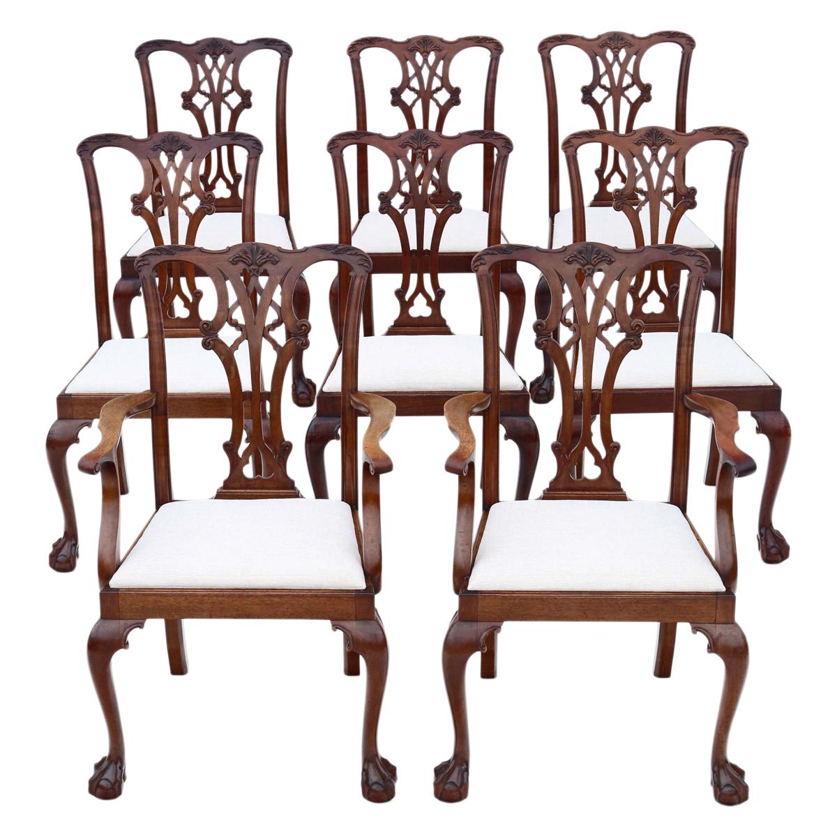 Antique Set of 8 '6+2' Mahogany Dining Chairs Georgian Revival, circa 1910