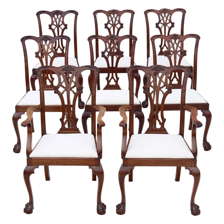 Antique Set of 8 '6+2' Mahogany Dining Chairs Revival, circa