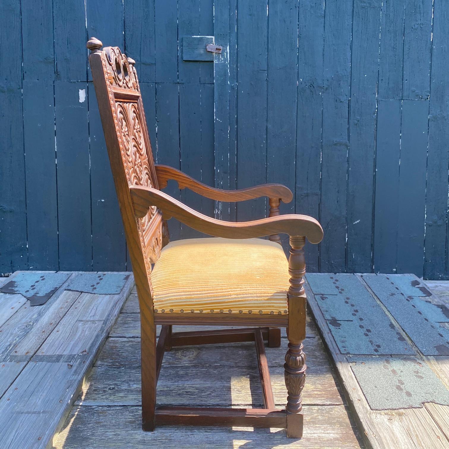 Antique Set of 8 British Jacobean Style Carved Oak Dining Chairs 4