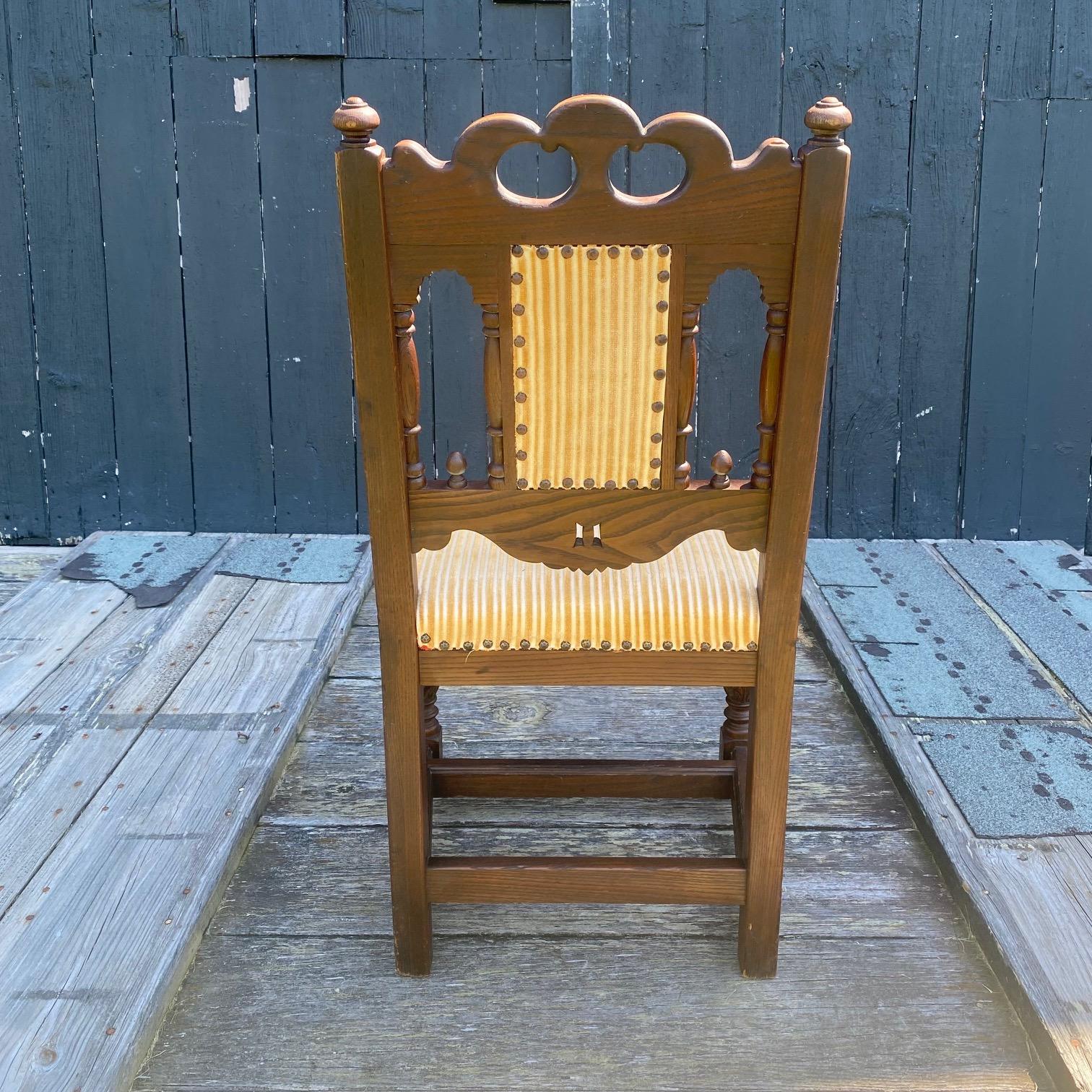 Antique Set of 8 British Jacobean Style Carved Oak Dining Chairs 7