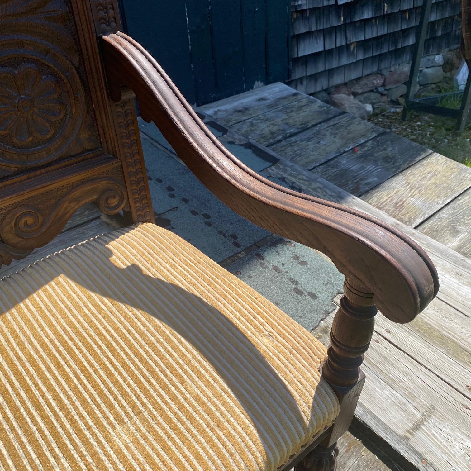 Antique Set of 8 British Jacobean Style Carved Oak Dining Chairs 8