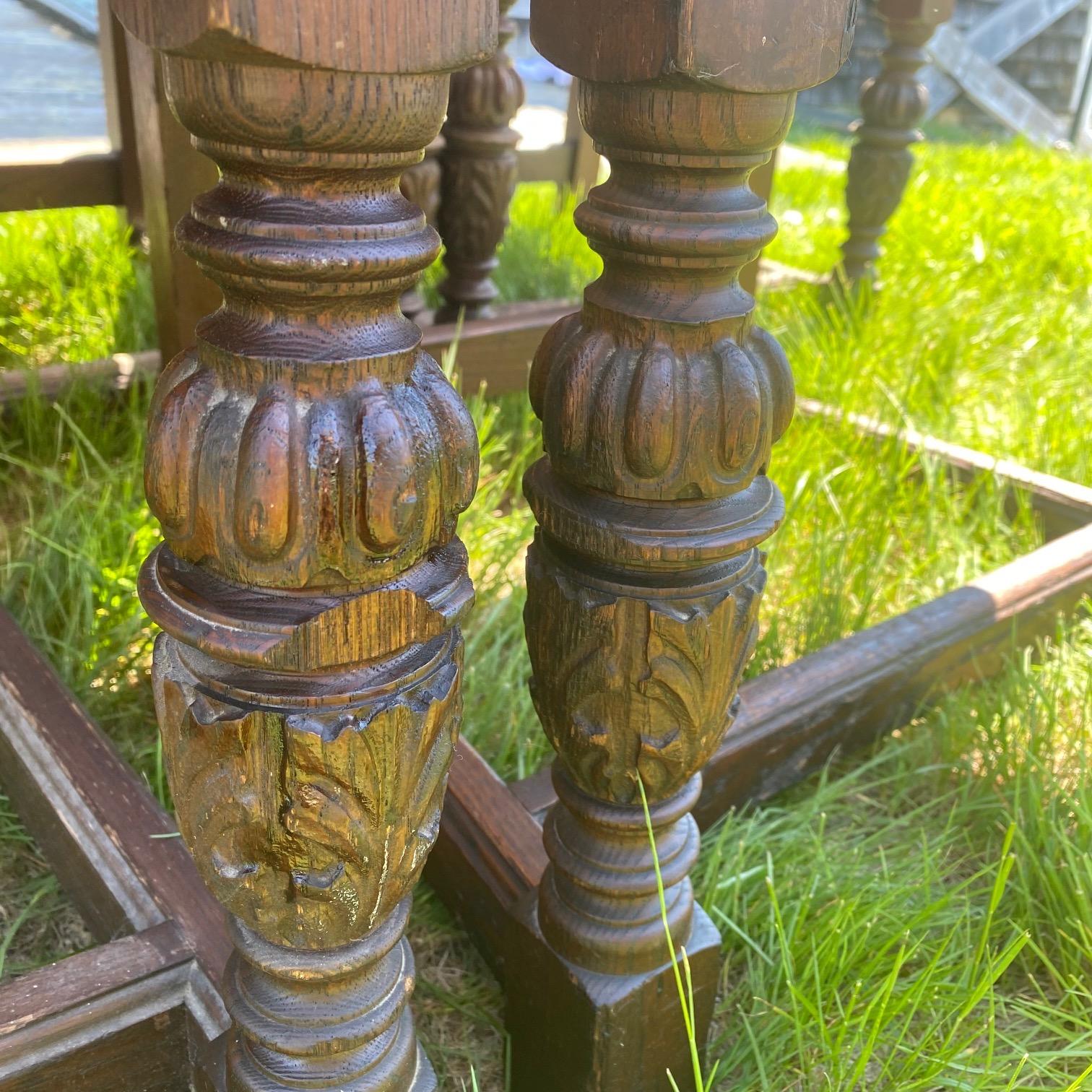 Antique Set of 8 British Jacobean Style Carved Oak Dining Chairs 10