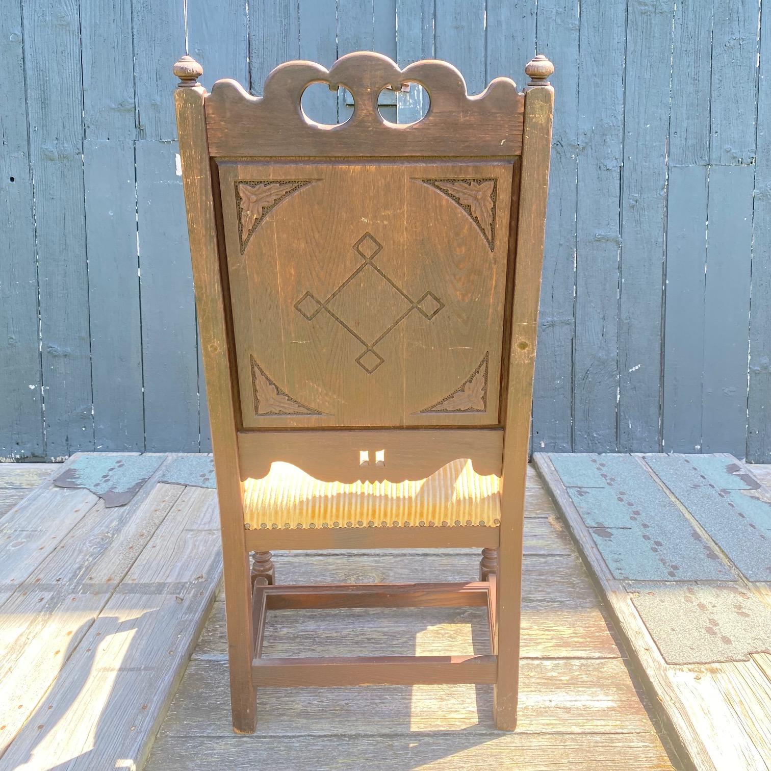 Antique Set of 8 British Jacobean Style Carved Oak Dining Chairs 1