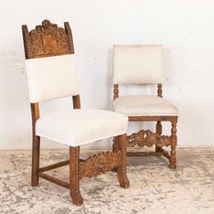 Antique Set of 8 Carved Baroque Oak Dining Chairs with Carved Shield and Knight
