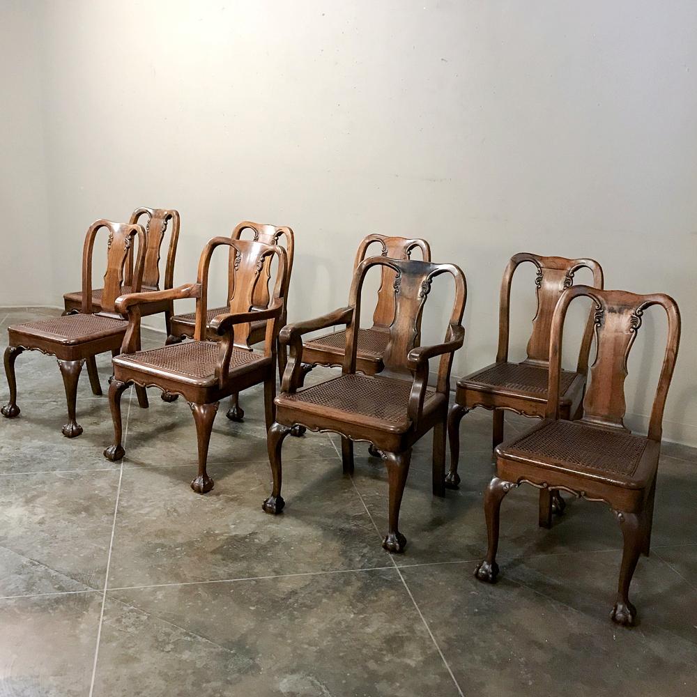 English Antique Set of 8 Chippendale Chairs includes 2 Armchairs For Sale