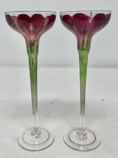 Antique Set of 8 Continental Enameled Glass Cordials, circa 1920