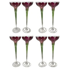 Antique Set of 8 Continental Enameled Glass Cordials, circa 1920