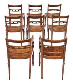 Antique Set of 8 Light Mahogany 19th Century Kitchen Dining Chairs