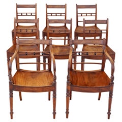 Antique Set of 8 Light Mahogany 19th Century Kitchen Dining Chairs