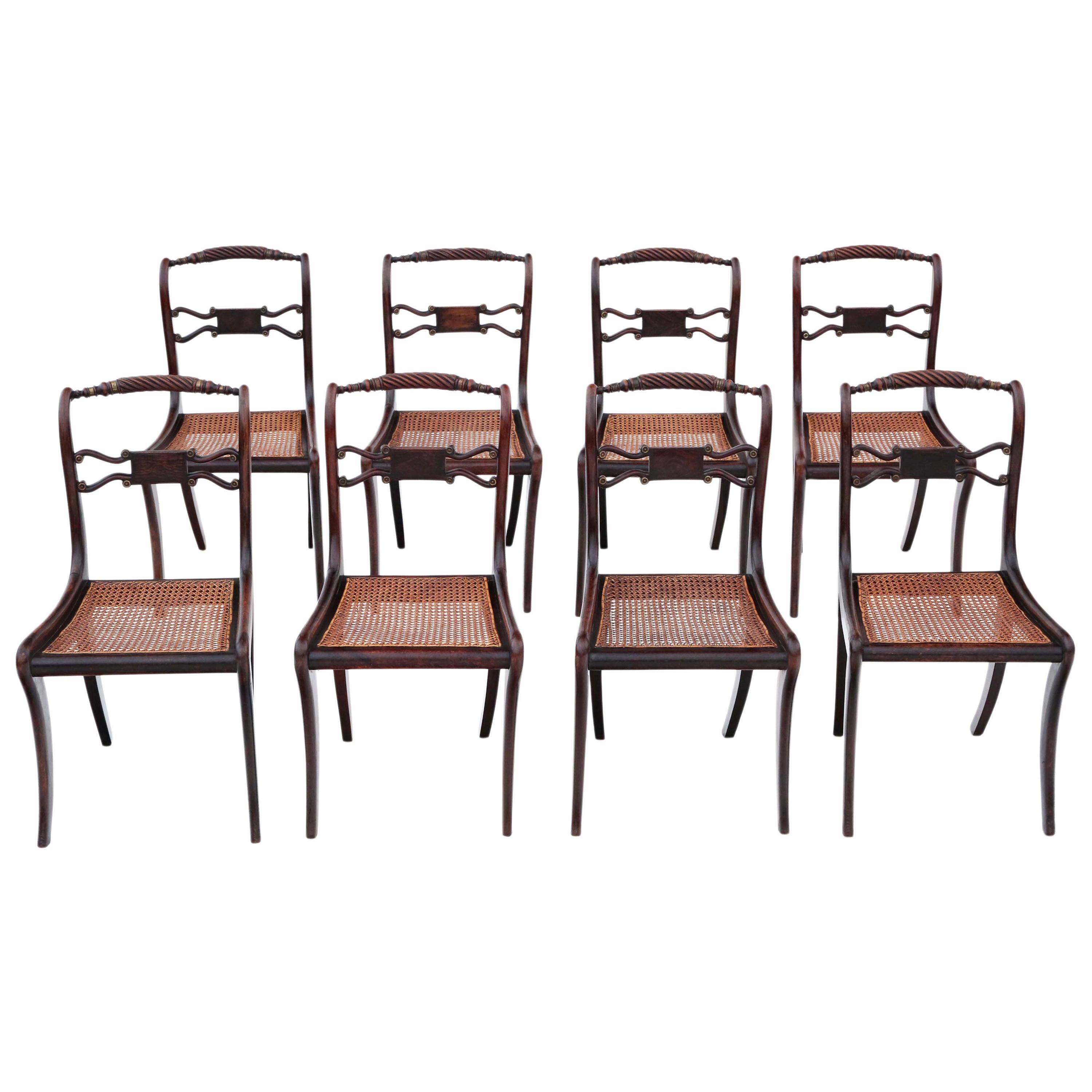 Antique Set of 8 Regency Faux Rosewood Dining Chairs