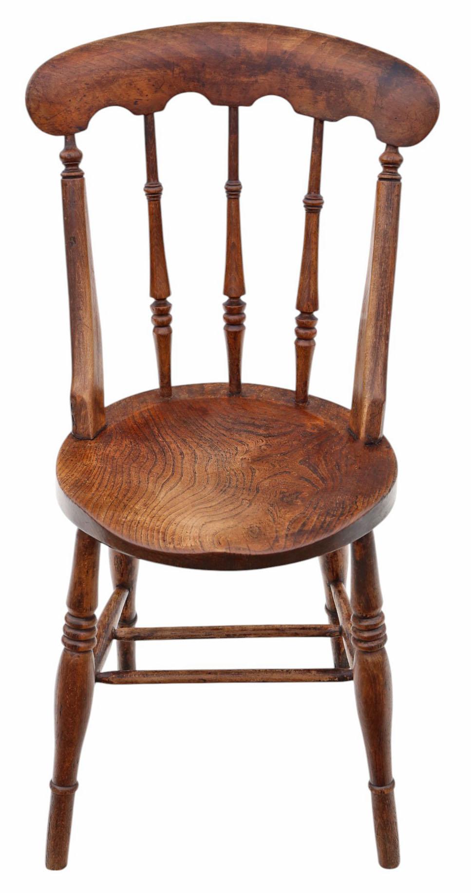 Antique Set of 8 Victorian Elm Beech Kitchen Dining Chairs 19th Century Quality In Good Condition For Sale In Wisbech, Cambridgeshire