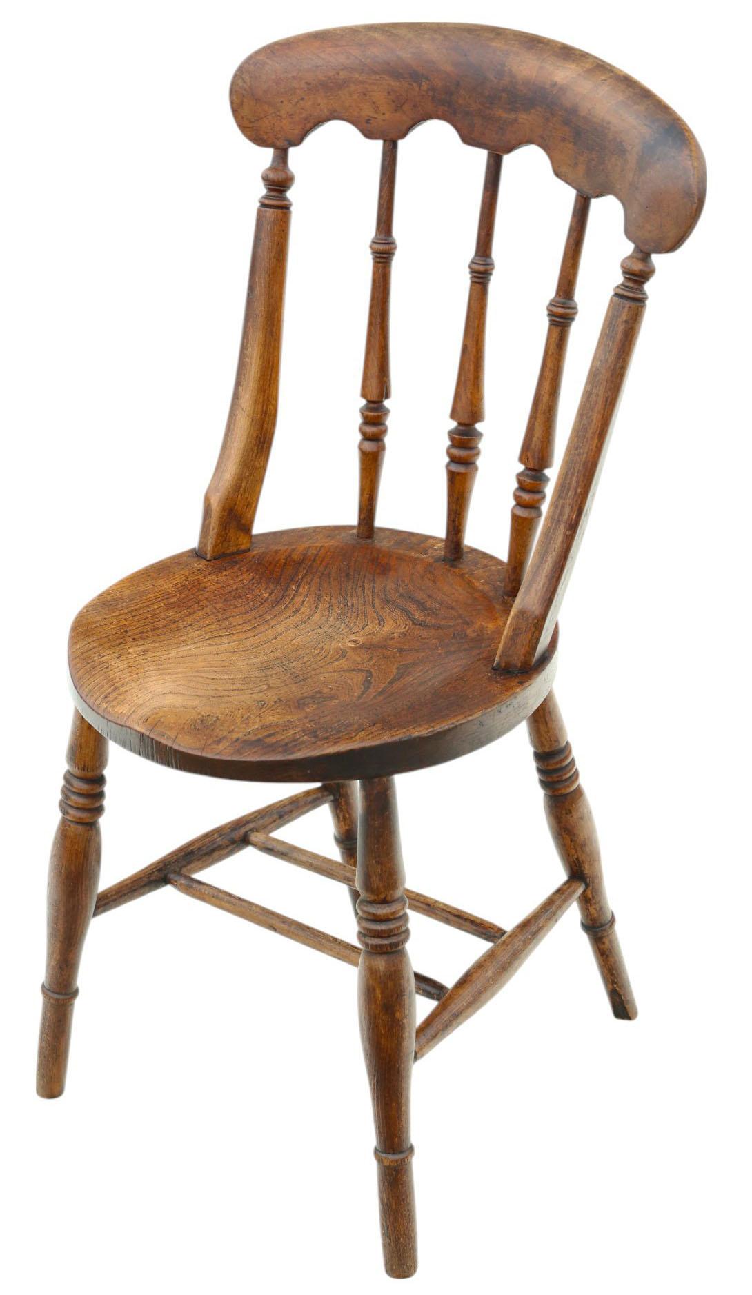 Wood Antique Set of 8 Victorian Elm Beech Kitchen Dining Chairs 19th Century Quality For Sale