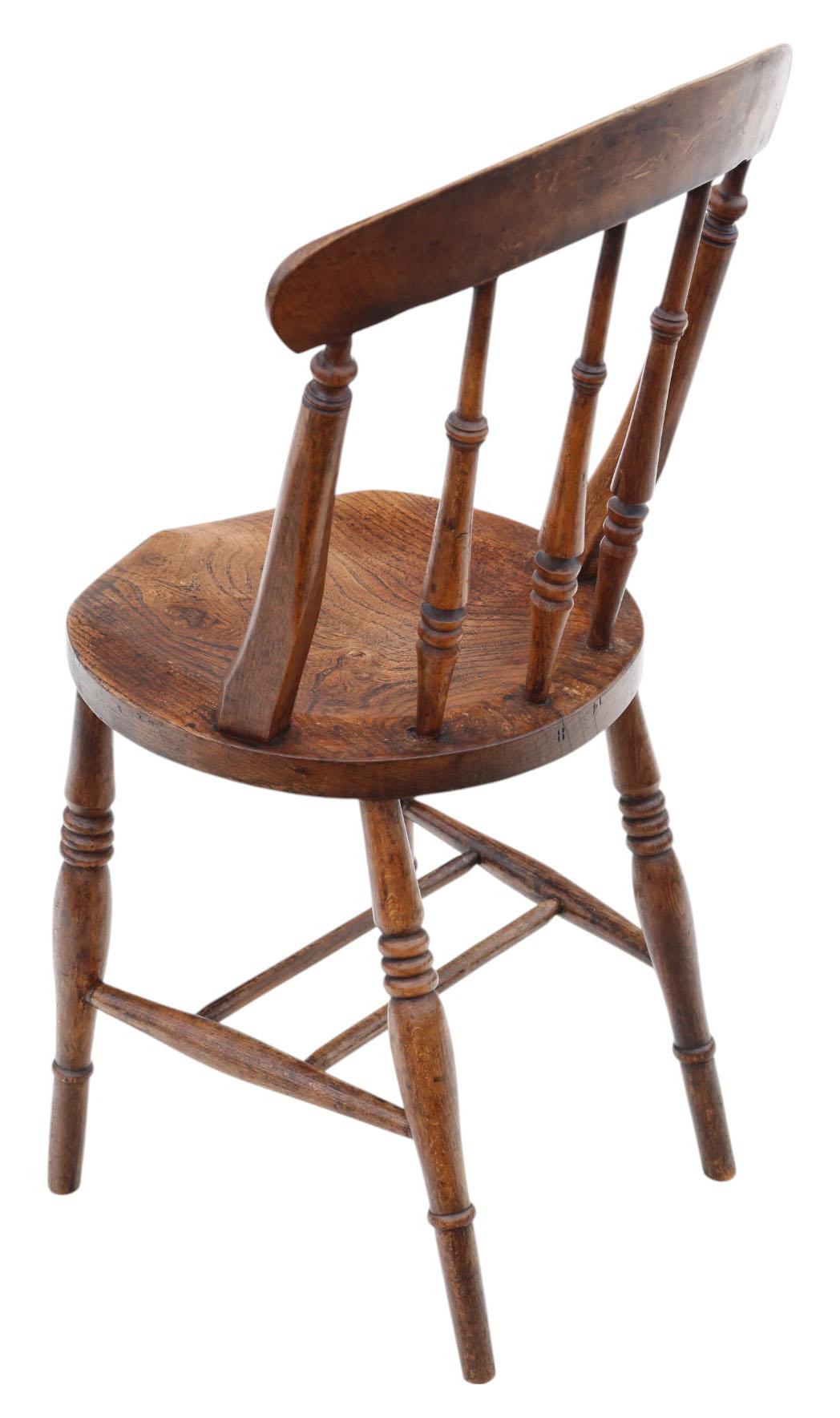 Antique Set of 8 Victorian Elm Beech Kitchen Dining Chairs 19th Century Quality For Sale 1
