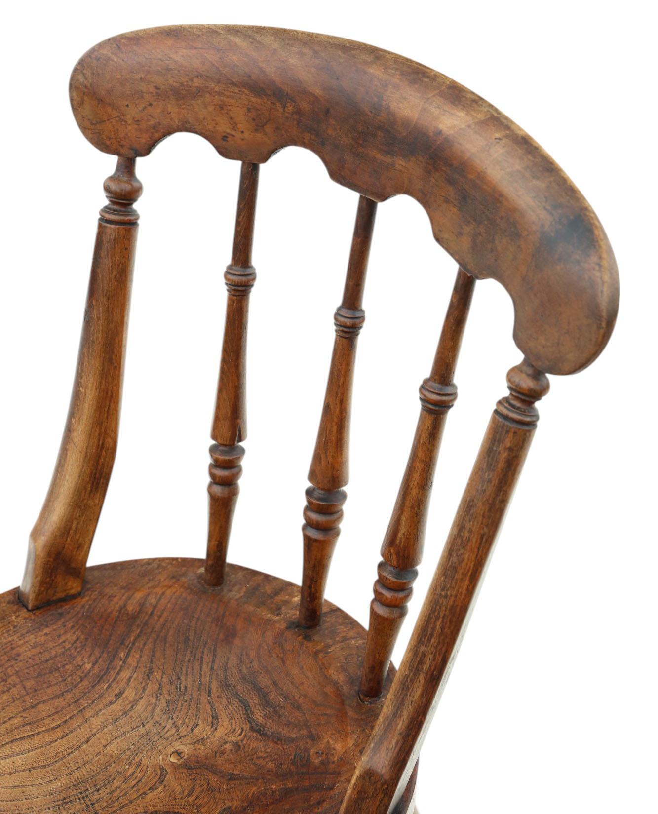 Antique Set of 8 Victorian Elm Beech Kitchen Dining Chairs 19th Century Quality For Sale 2