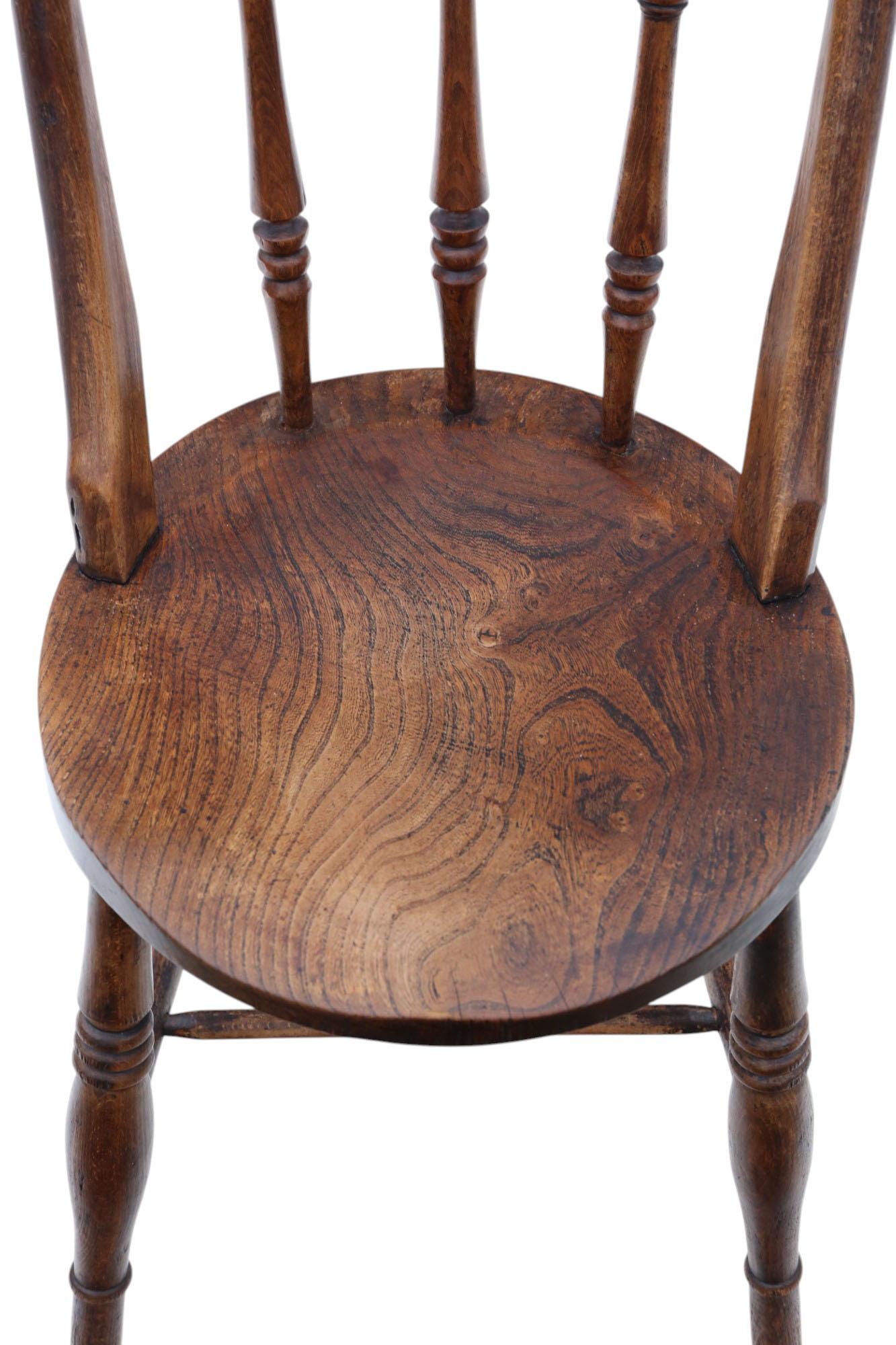 Antique Set of 8 Victorian Elm Beech Kitchen Dining Chairs 19th Century Quality For Sale 3