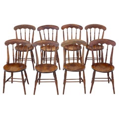 Antiguo Juego de 8 Sillas de Comedor de Cocina Victorianas de Haya Olmo Calidad Siglo XIX
