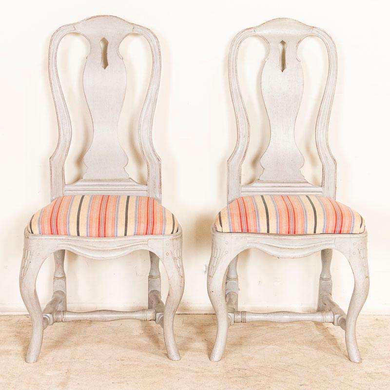19th Century Antique Set of 8 White Painted Swedish Rococo Dining Chairs
