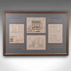 Antique Set of Architectural Plans, French, Framed Lithographs, Art, Victorian