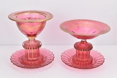 ANTIQUE SET OF BOHEMIAN GILT CRANBERRY GLASS CENTERPIECES BOWLS, 19th CENTURY