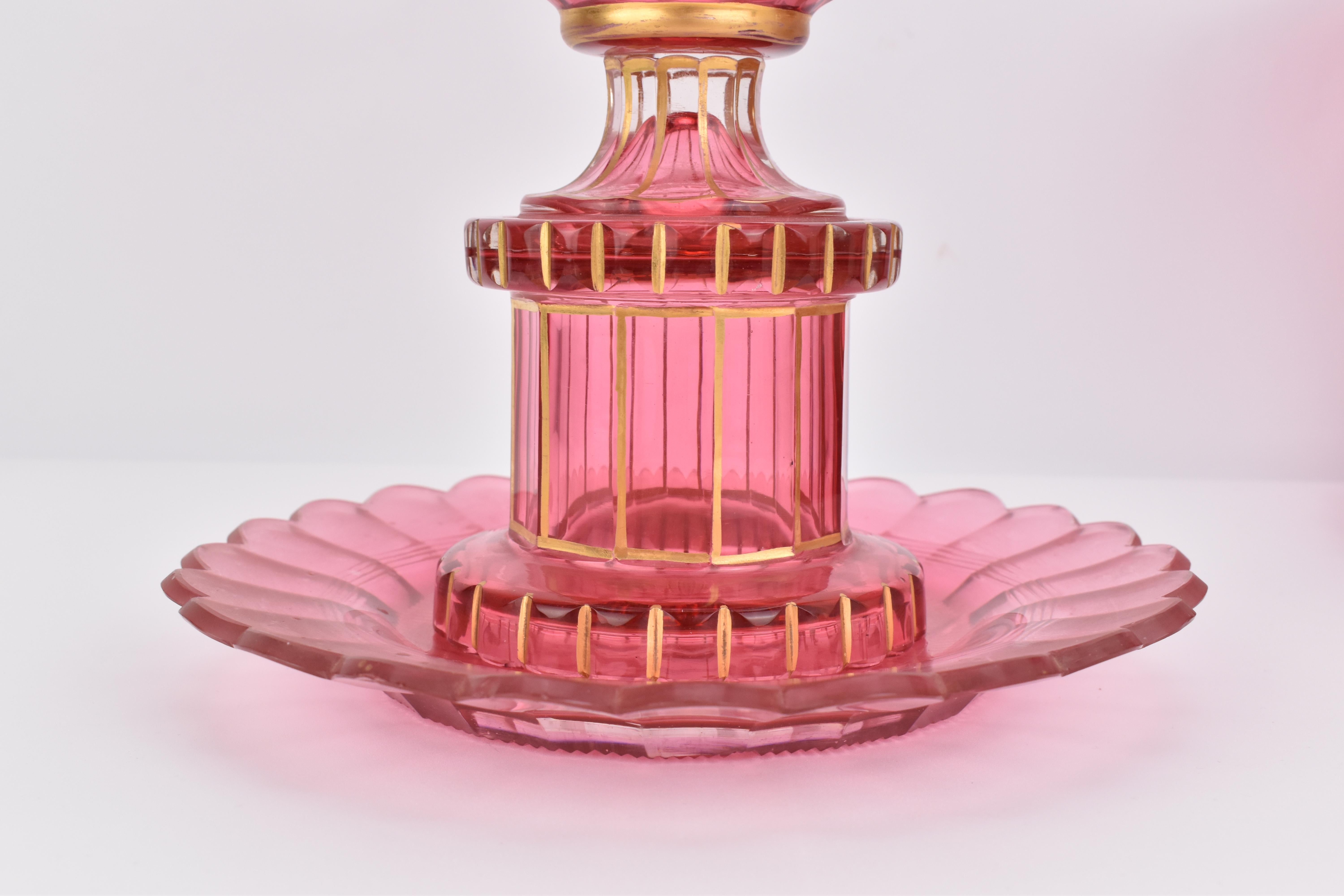 XIXe siècle Ensemble ancien de BOHEMIAN GILT CRANBERRY GLASS CENTERPIECES BOWLS, 19ème siècle en vente