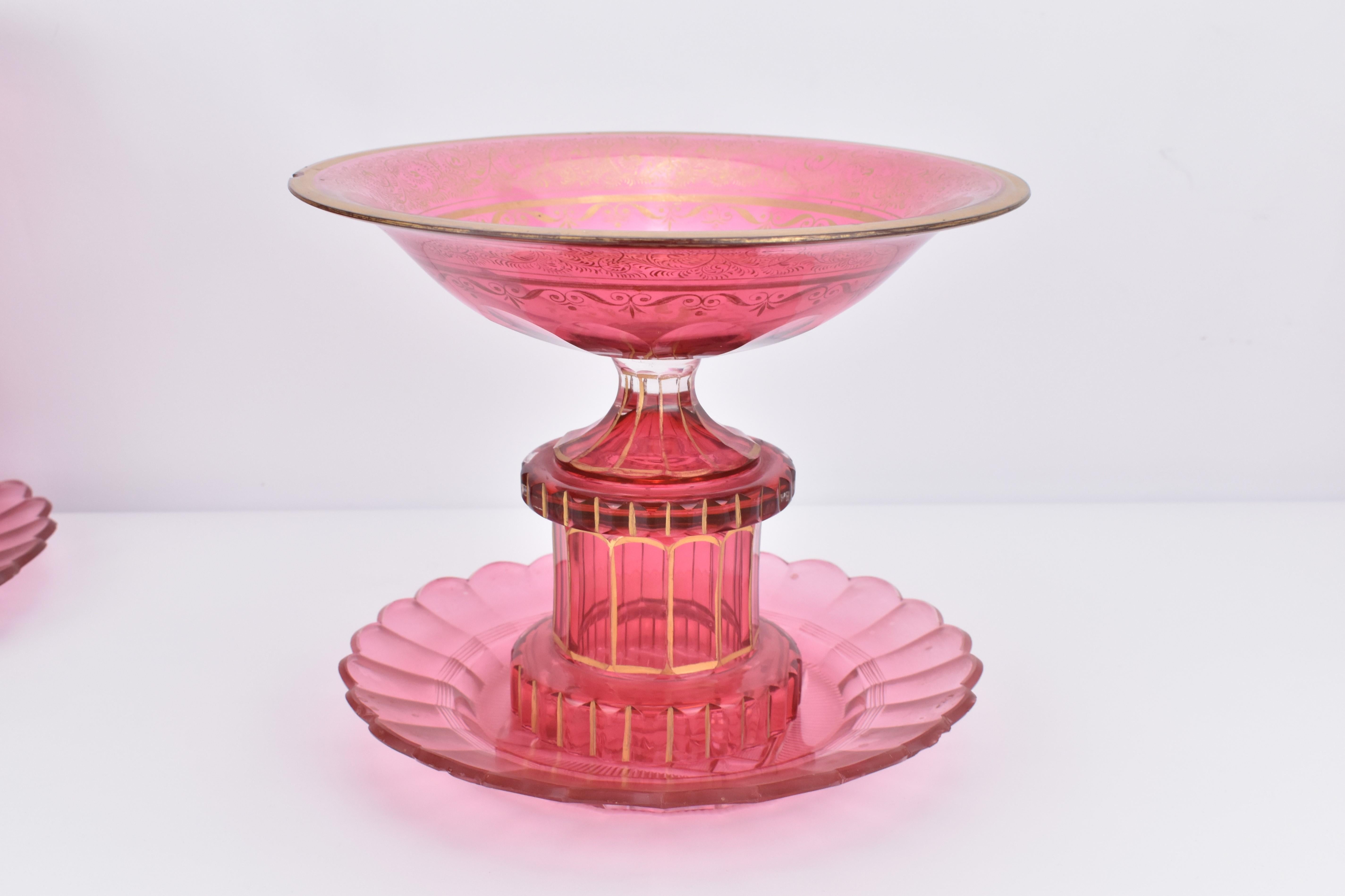 Ensemble ancien de BOHEMIAN GILT CRANBERRY GLASS CENTERPIECES BOWLS, 19ème siècle en vente 2
