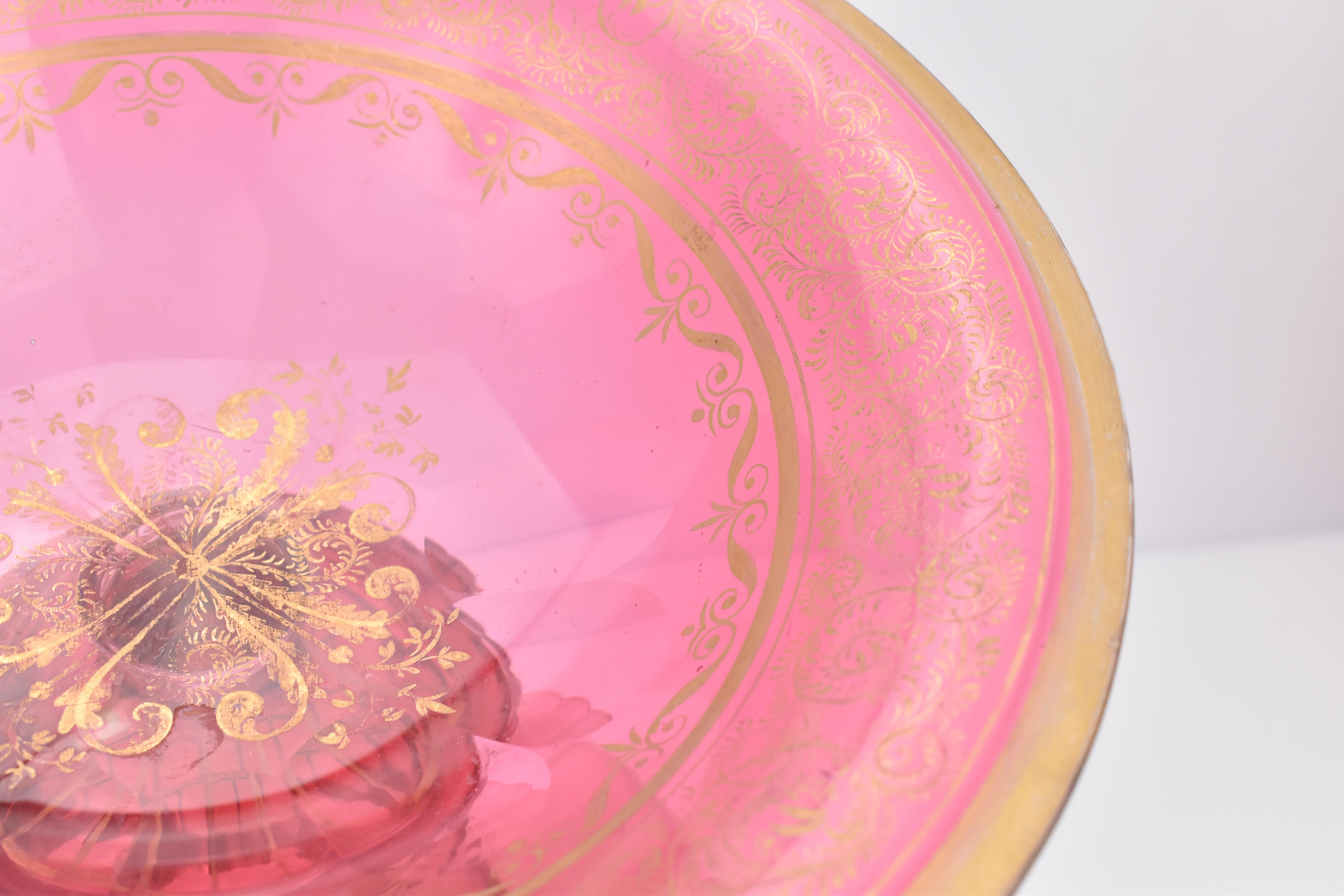 Ensemble ancien de BOHEMIAN GILT CRANBERRY GLASS CENTERPIECES BOWLS, 19ème siècle en vente 3