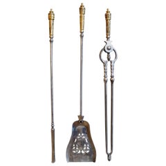 Antique Set of Brass and Steel Fire Irons