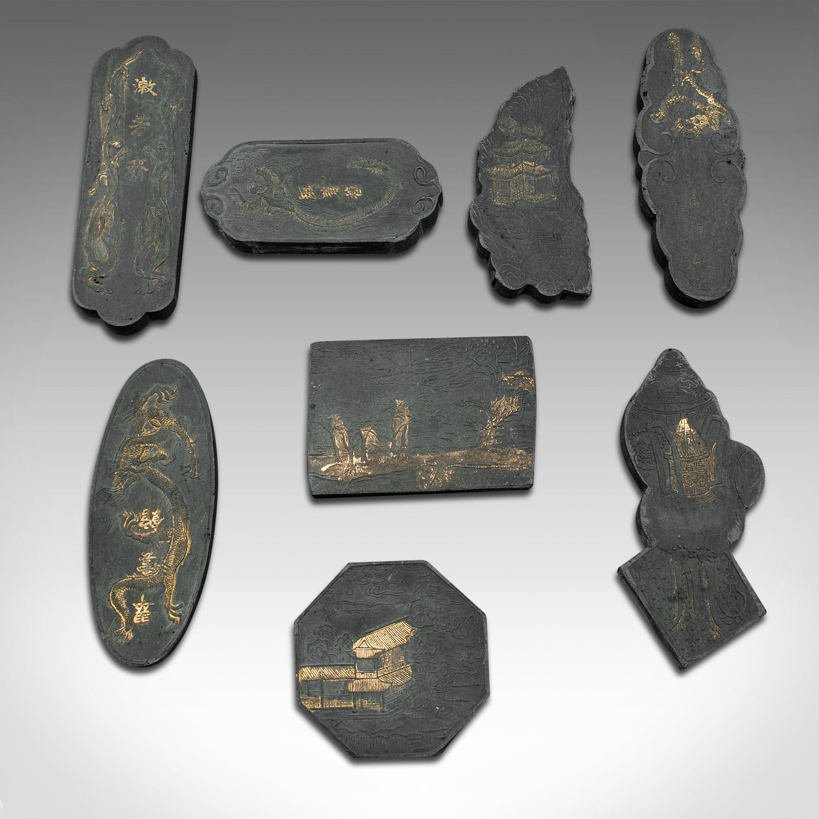19th Century Antique Set Of Calligraphic Ink Blocks, Japanese, 8 Pieces, Meiji, Victorian For Sale