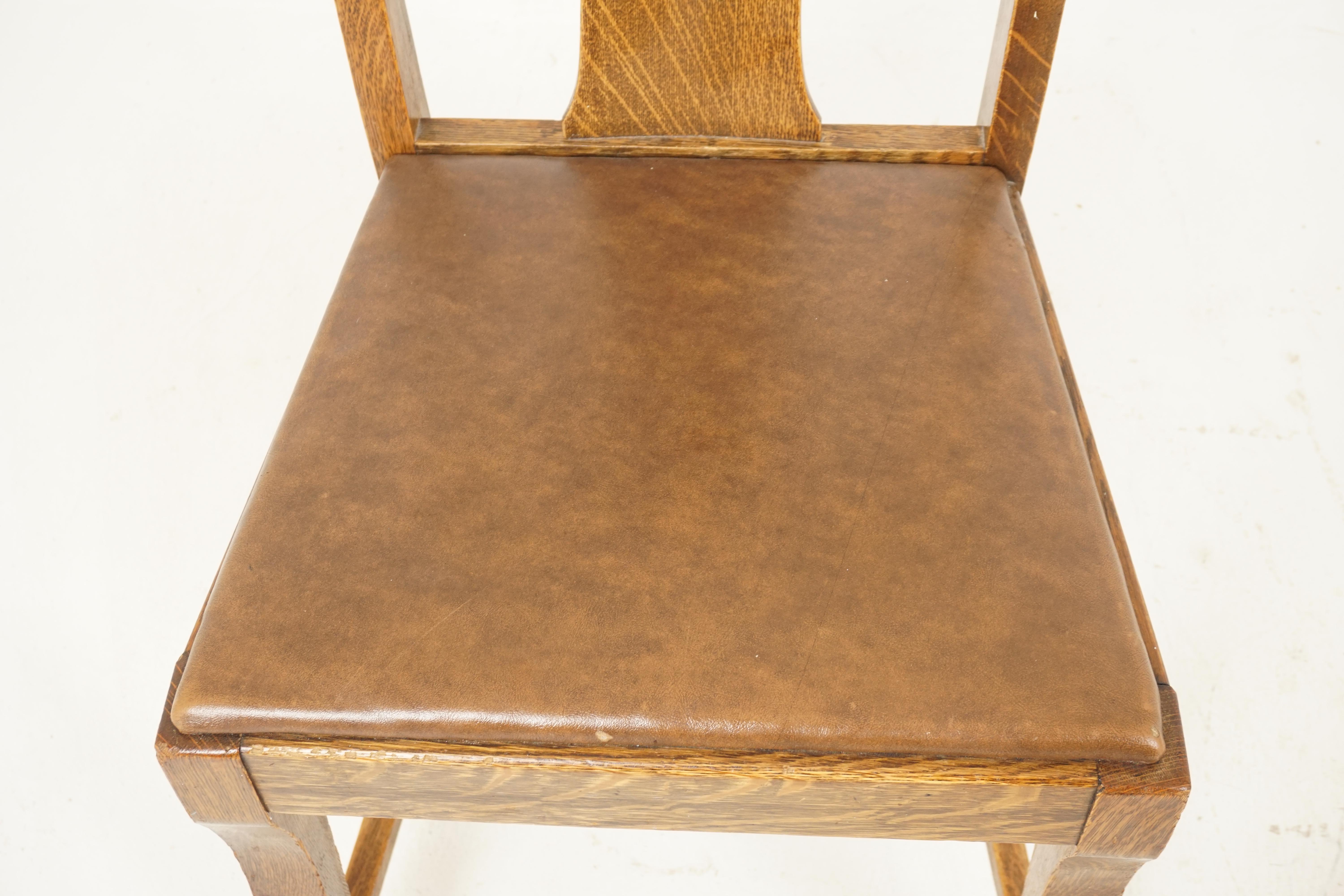 Antique Set of Chairs, 6 Oak Upholstered Dining Chairs, American 1910, B2858 In Good Condition In Vancouver, BC
