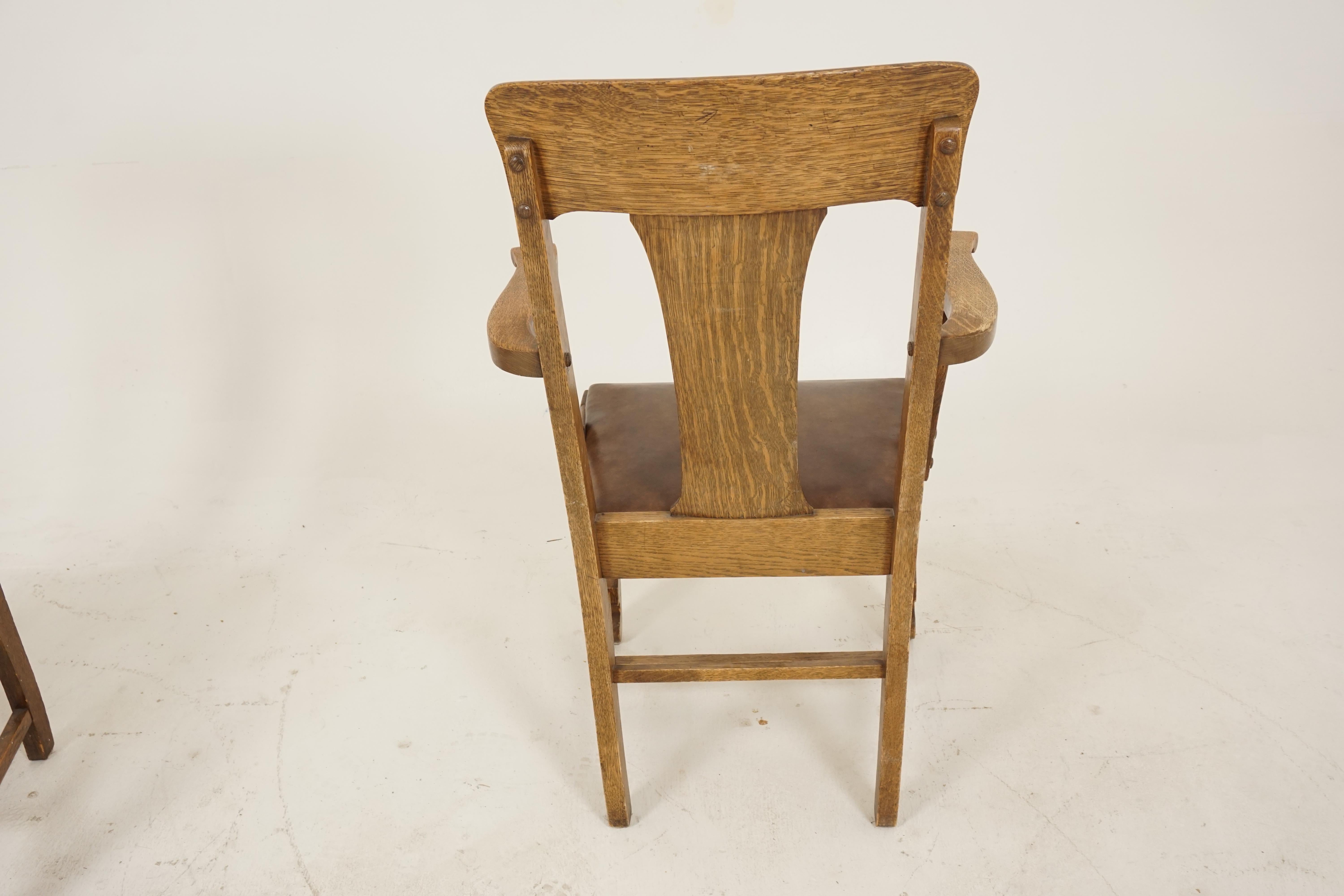 Antique Set of Chairs, 6 Oak Upholstered Dining Chairs, American 1910, B2858 1