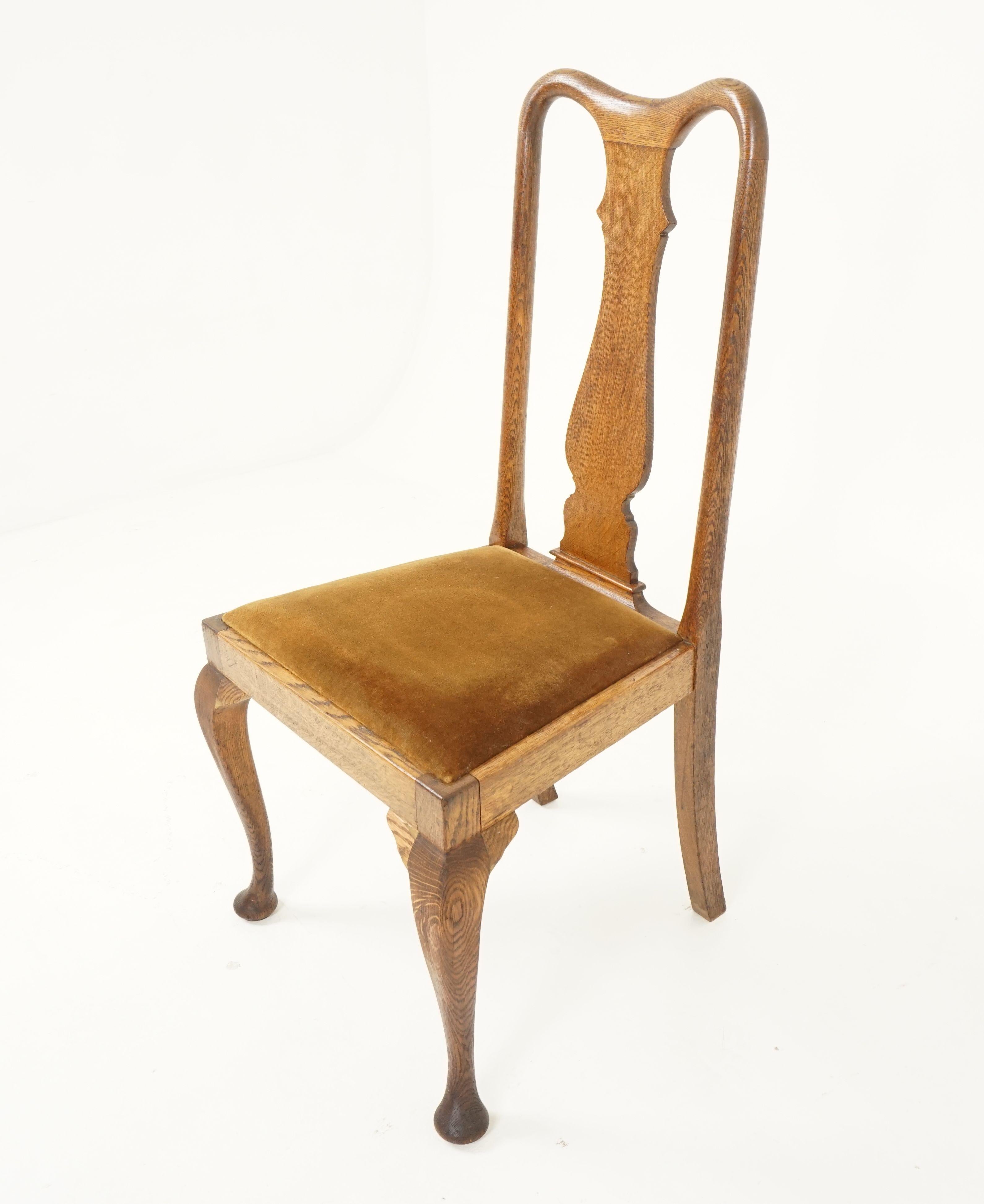 Early 20th Century Antique Set of Chairs, Queen Anne Style, Oak, 8 Chairs, Scotland 1910, B2327