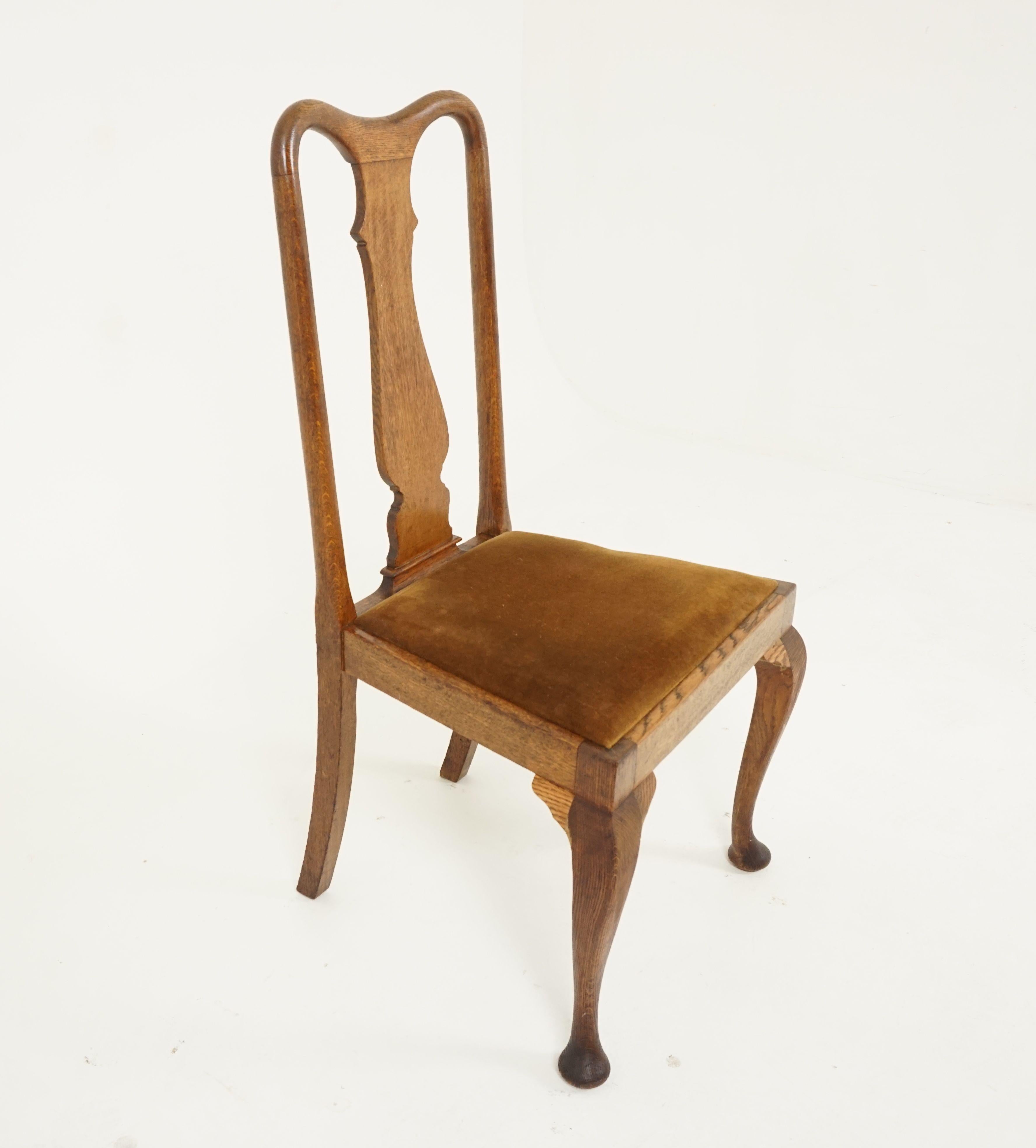 Antique Set of Chairs, Queen Anne Style, Oak, 8 Chairs, Scotland 1910, B2327 1