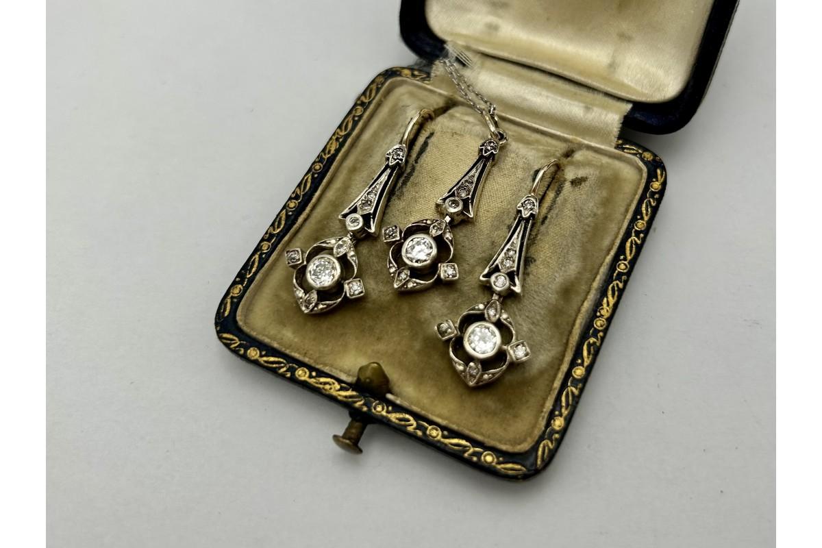 Antique set of earrings and pendant with diamonds, Austria, circa 1900. In Good Condition For Sale In Chorzów, PL
