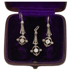 Antique set of earrings and pendant with old-cut diamonds, Austria, circa 1900.