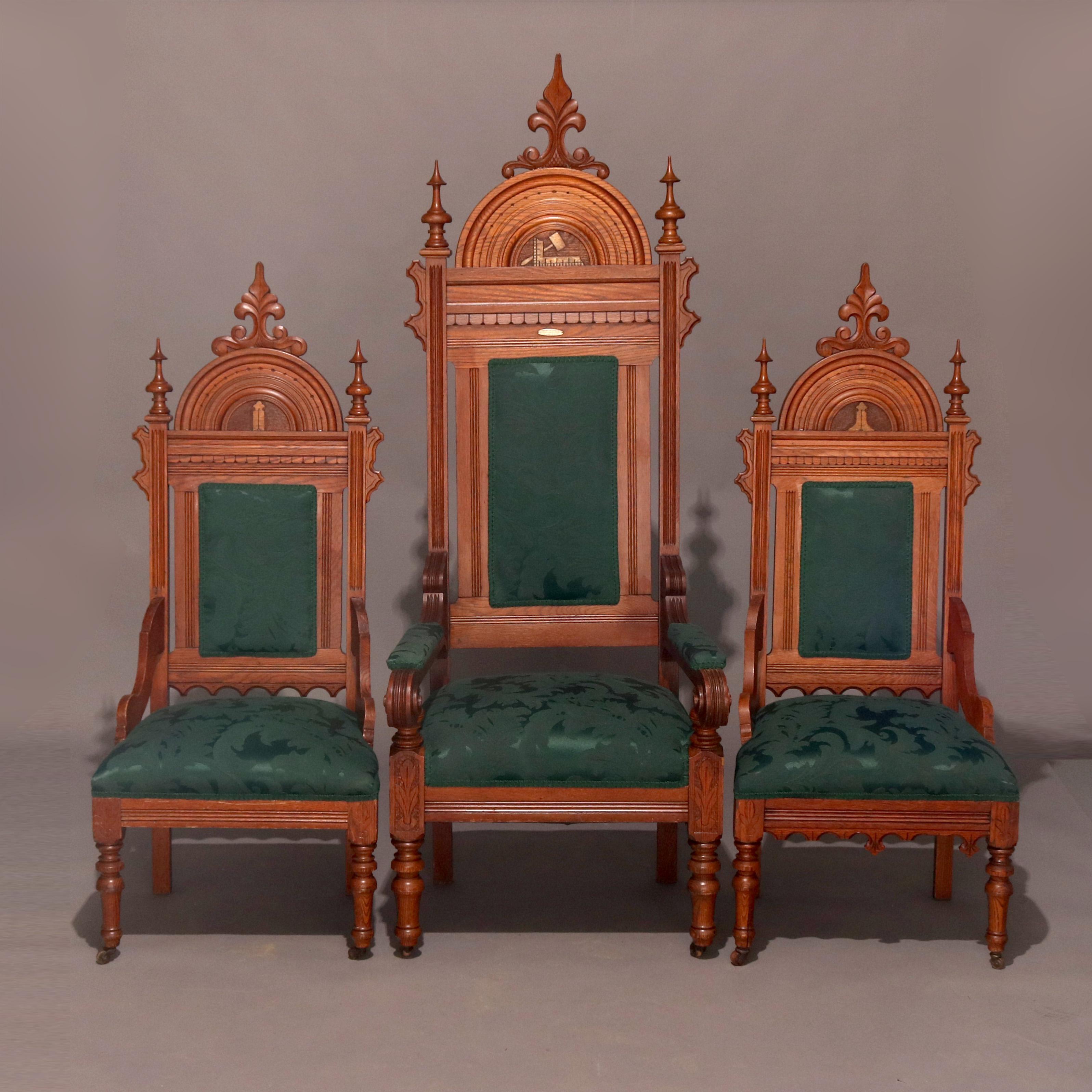 Antique Set of Eastlake Carved Oak Masonic Ceremonial Throne Chairs, circa 1910 3
