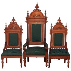 Antique Set of Eastlake Carved Oak Masonic Ceremonial Throne Chairs, circa 1910