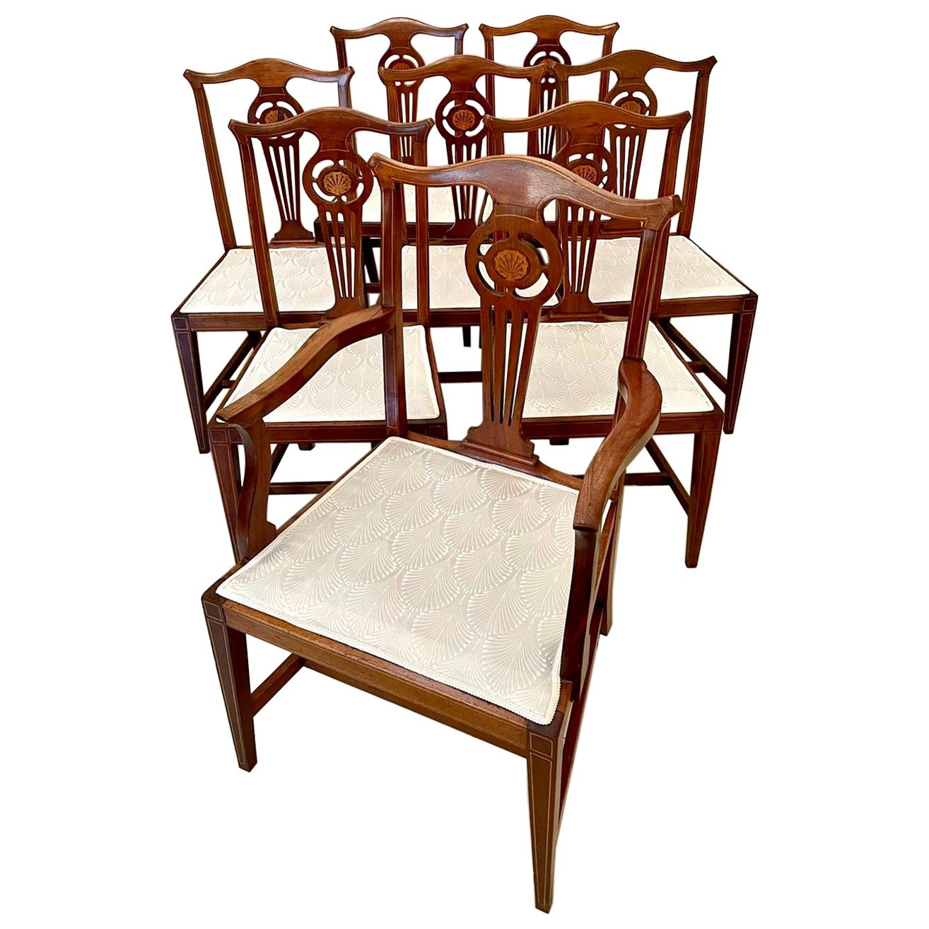 Antique Set of Eight 19th Century George III Style Mahogany Inlaid Dining Chairs