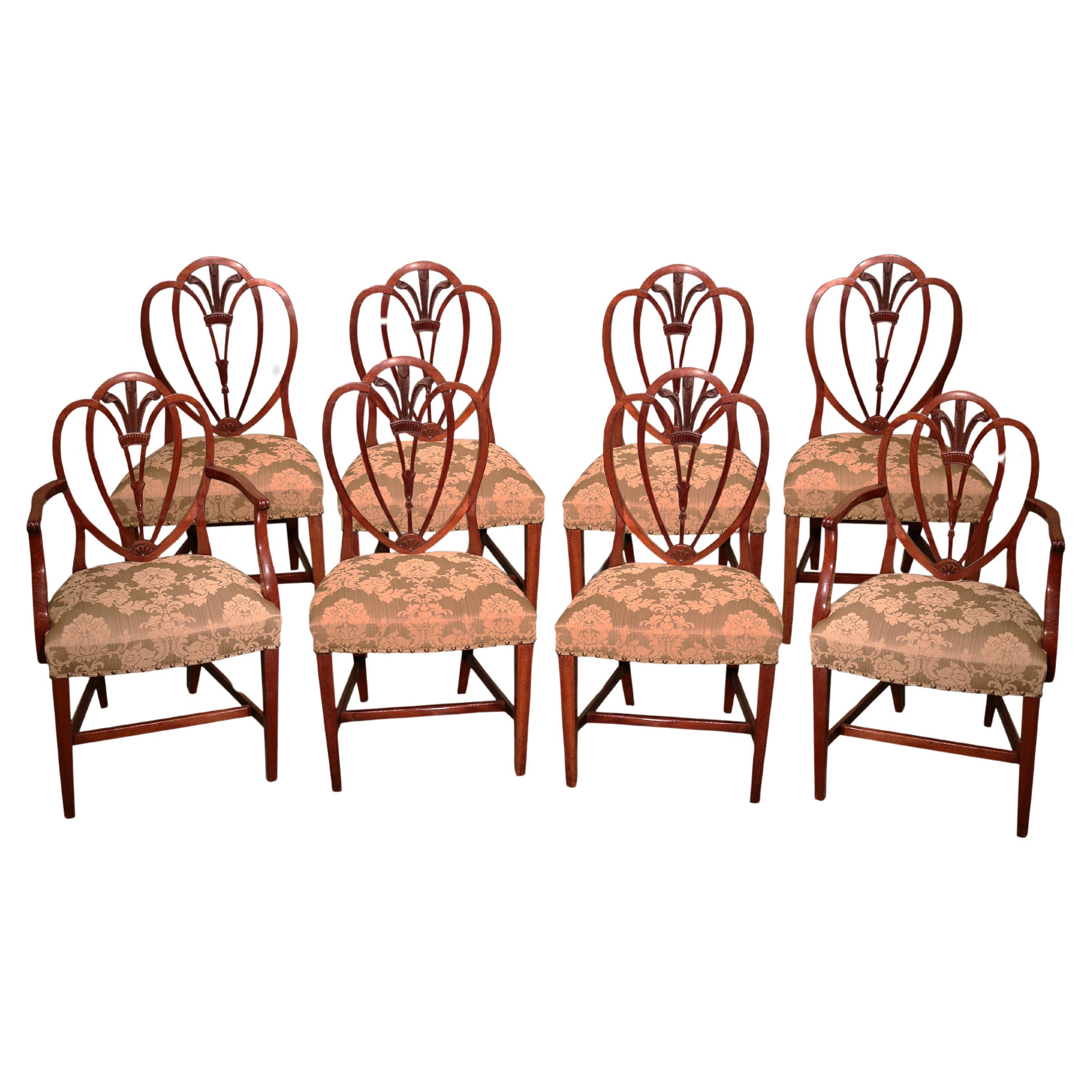 Antique set of eight (6+2) Hepplewhite period mahogany dining chairs