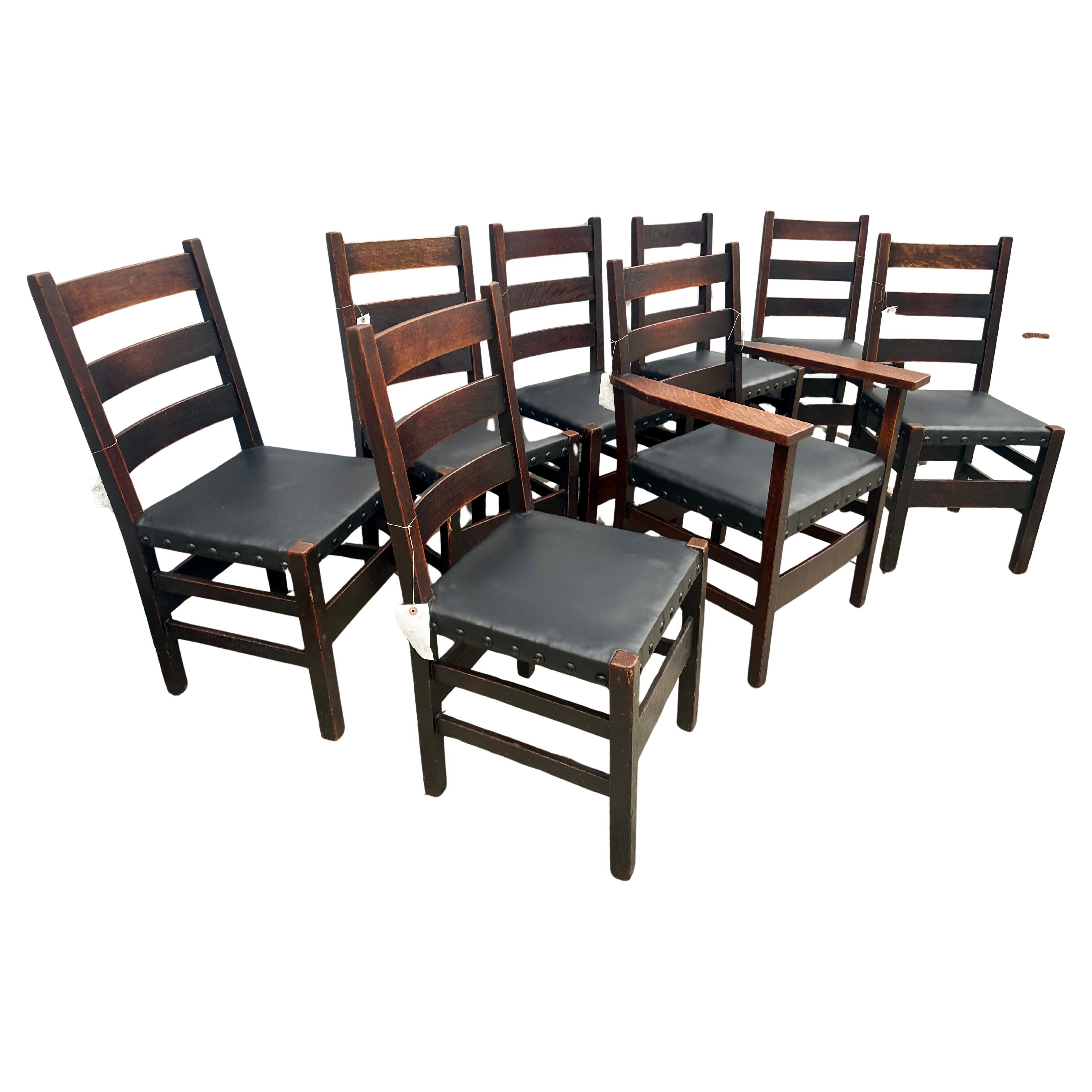 Antique Set of Eight (8) Gustav Stickley Dining Chairs - W7468  MUST SELL