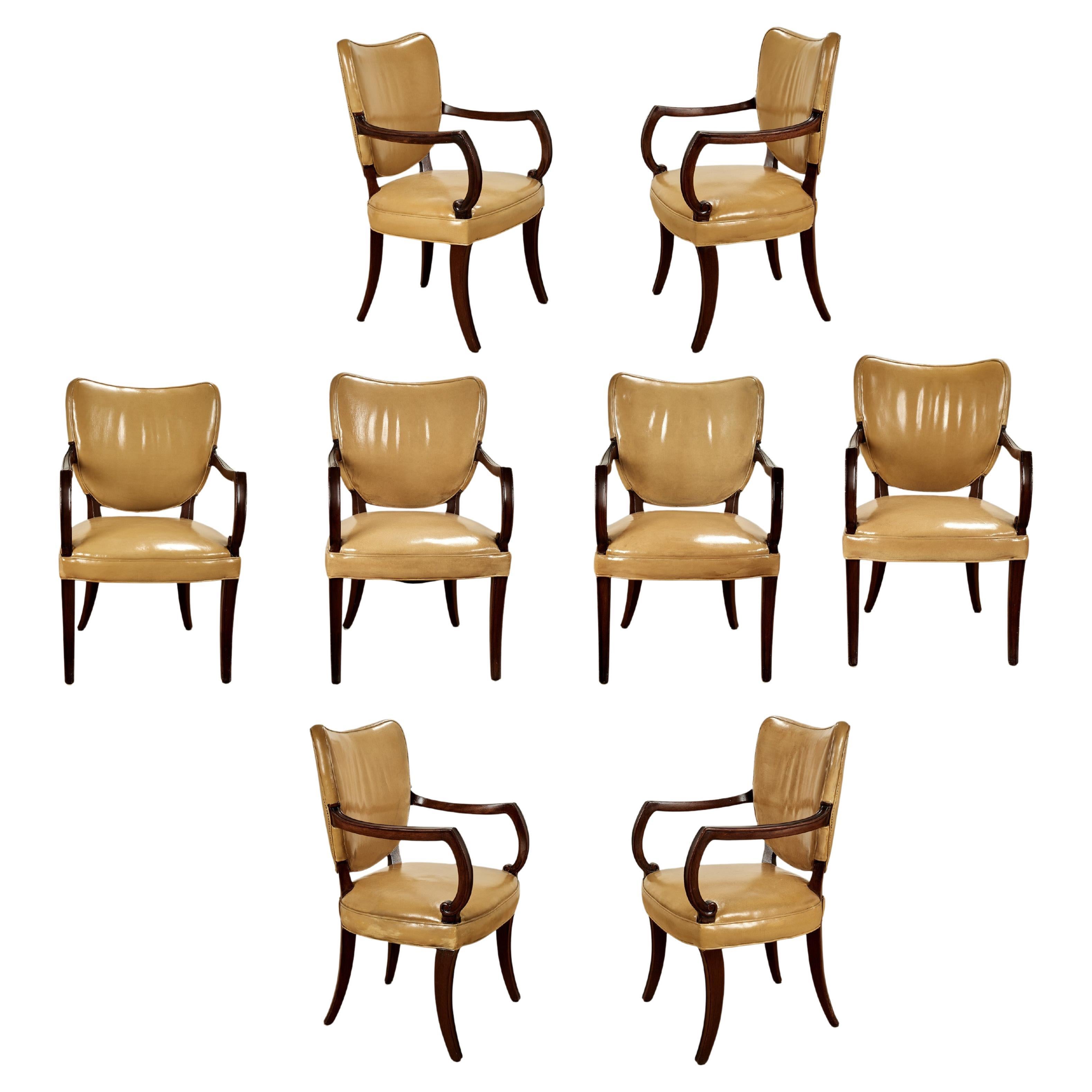 Antique Set of Eight English Dining Chairs For Sale