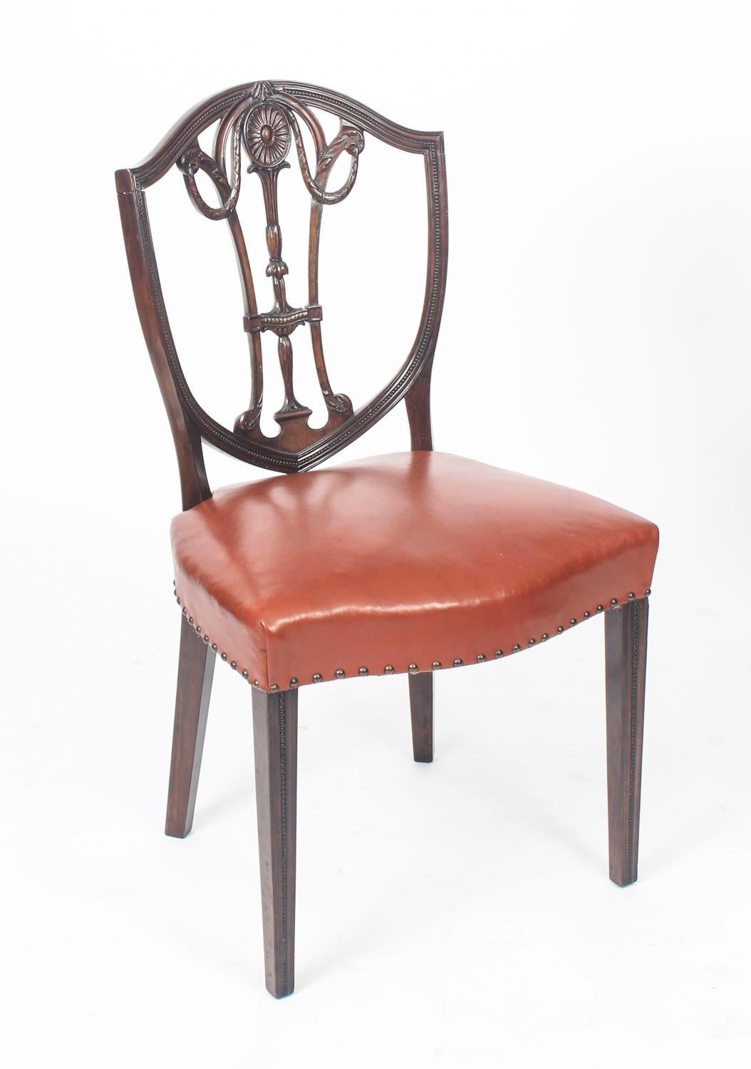 Late 19th Century Antique Set of Eight English Hepplewhite Shield Back Dining Chairs 19th Century