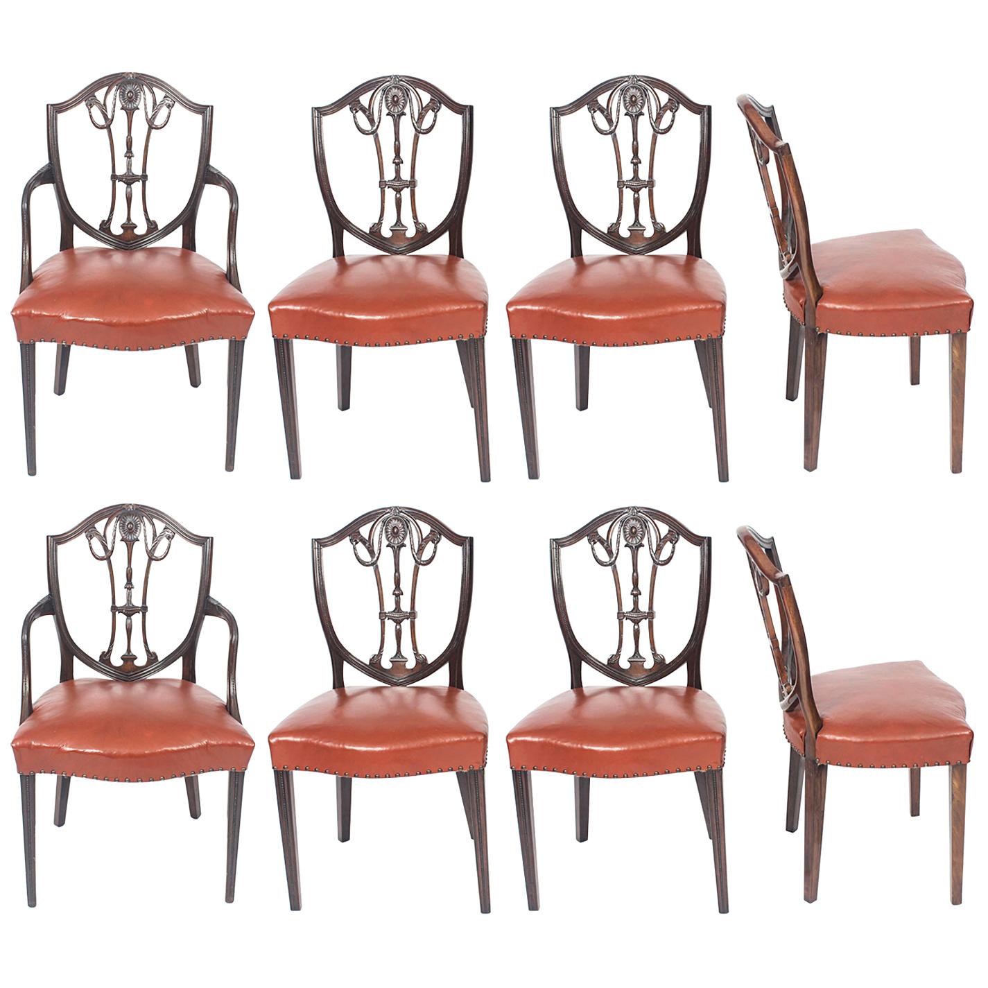 Antique Set of Eight English Hepplewhite Shield Back Dining Chairs 19th Century